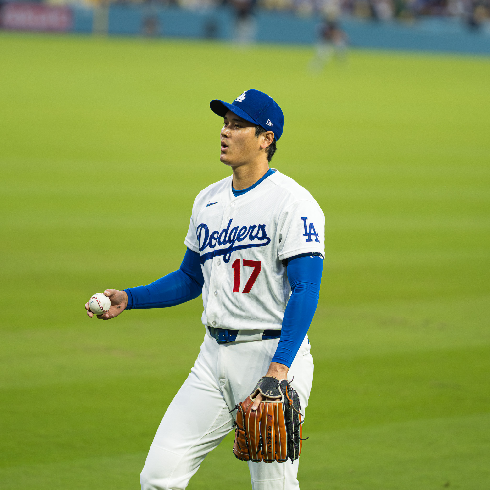 Shohei Ohtani warming up before a 2026 Dodgers game